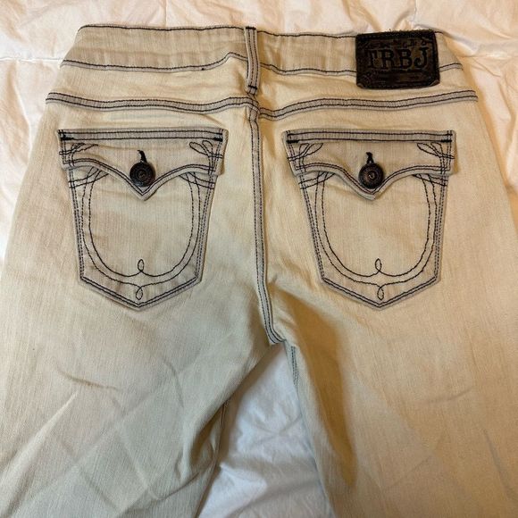 True Religion women's jeans Flare wide leg low rise size 26 western style cream - Picture 12 of 16